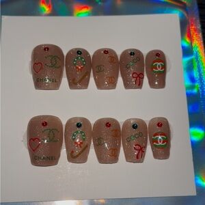 10 PC Coco Christmas Hand Crafted Nails NWT